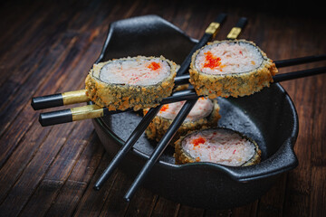 Sushi- delicious asian. Fast food. Hashtag- restaurant concept