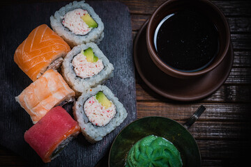 Sushi- delicious menu Fastfood- restaurant concept