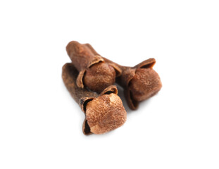 Aromatic organic dry cloves on white background