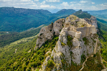 Fototapeta na wymiar French medieval castle aerial shot