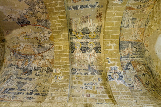 Old Christian fresco in French medieval church