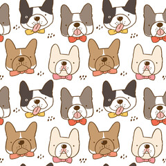 Obraz premium Seamless Pattern with Cartoon French Bulldog Face Design on White Background