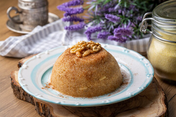 Traditional Turkish semolina sweet desert halva (Turkish name; irmik helvasi)
