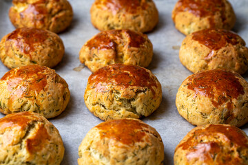 Delicious Turkish food; dill cheese pastry, Turkish name; dere otlu peynirli pogaca