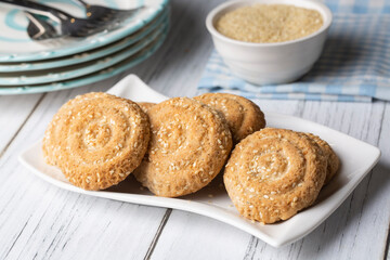 Cookies made with cookie molds named kombe. Traditional local foods of Antakya.