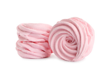 Two delicious pink zephyrs on white background