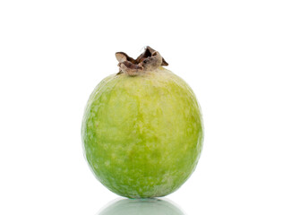 One ripe sweet feijoa fruit, close-up, isolated on white.