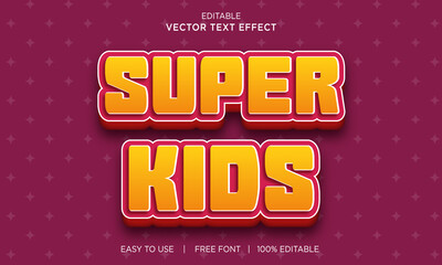 Super kids editable 3D text effect Premium Vector