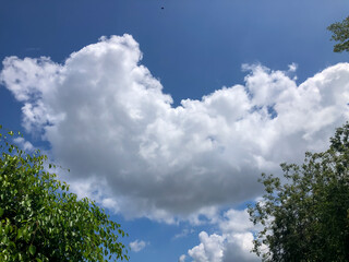 Blue sky and white clouds background during a sunny day.
