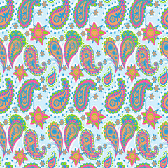 Fototapeta na wymiar Hand drawn t Paisley Seamless Pattern for kids design, party, anniversary, birthday. Design for banner, poster, card, invitation and scrapbook 