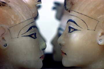 Egypt, Cairo. Alabaster canopic jars at The Egyptian Museum of Antiquities