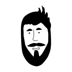 Male head with a beard and short mustache.Hipster hand-drawn in a doodle style.For barber shop logo, men fashion icon, gentleman grooming advertisement, fathers day greeting card,poster, poster.Vector
