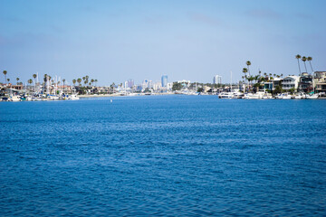 Alamitos Bay in California with Long Beach skyline in distance