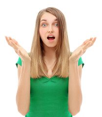 Fototapeta premium Portrait of angry girl.Portrait of disappointed girl looking at the camera.