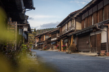 Fototapeta na wymiar Tsumago-juku traditional japanese village with wooden houses