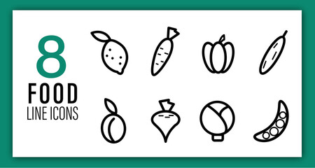 Set of 8 Healthy Food Linear Icons
