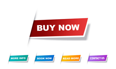 Set of vector labels. Read More, learn more, buy now, book now, contact us colorful banner set