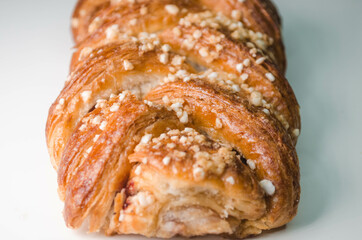 Baking, cherry puff, photo on a white table