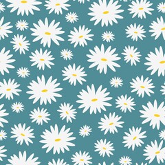 Seamless floral pattern. Fashionable background of white flowers . flowers scattered on a blue background. Stock vector for printing on surfaces and web design.