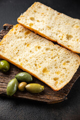 ciabatta fresh bread ready to eat meal snack on the table copy space food background rustic 