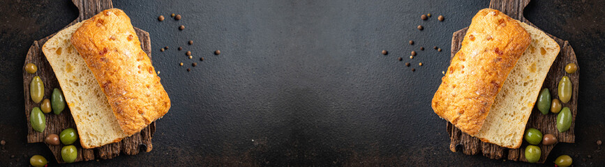 ciabatta fresh bread ready to eat meal snack on the table copy space food background rustic 