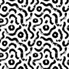 Naadloze abstracte geometrische patroon mode 80-90s. Geometrische vetgedrukte lijnen en cirkels. Hand getekend zwart vectorpatroon. Chaotische inkt borstel krabbelt textuur. Rommelige doodles, gewaagde ronde lijnenillustratie