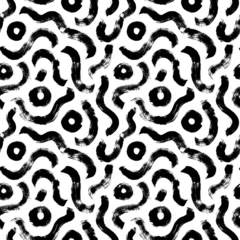 Sierkussen Naadloze abstracte geometrische patroon mode 80-90s. Geometrische vetgedrukte lijnen en cirkels. Hand getekend zwart vectorpatroon. Chaotische inkt borstel krabbelt textuur. Rommelige doodles, gewaagde ronde lijnenillustratie © Анастасия Гевко