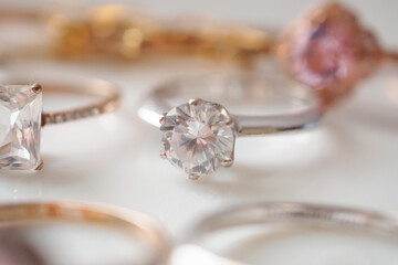 Beautiful diamond rings jewelry on white background
