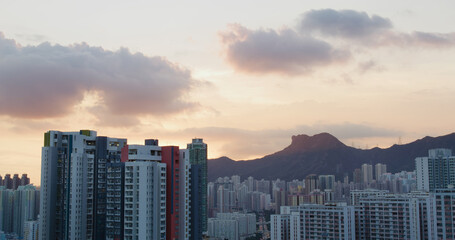 Hong Kong city at sunset time