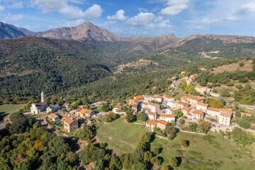 Fototapeta na wymiar Aerial view of Olmi Cappella village, Corsica