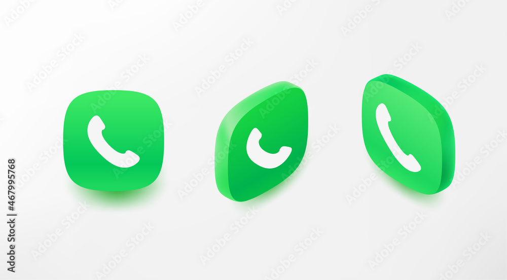Poster Call mobile application icons set in perspective. Vector 3d style app icons