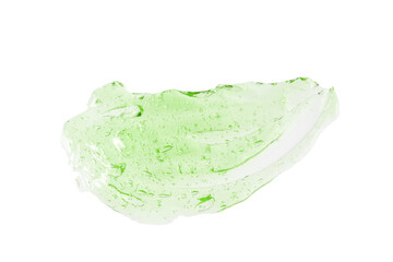 Cosmetic gel serum swatch with bubbles isolated on white background. Texture moisturizing gel with organic aloe vera closeup. Face or body natural skin care products