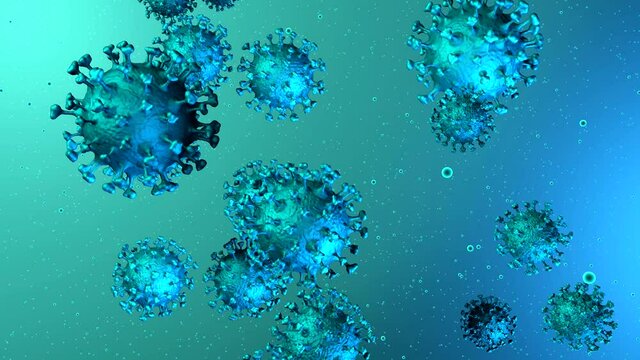 Coronavirus disease COVID-19 outbreak. Microscopic view of infectious SARS-CoV-2 omicron arcturus virus cells. 3D animation