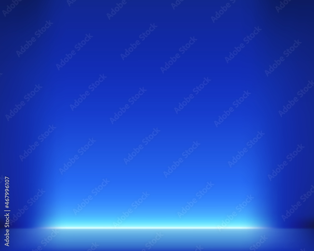 Poster blue empty scene with neon light. realistic vector illustration