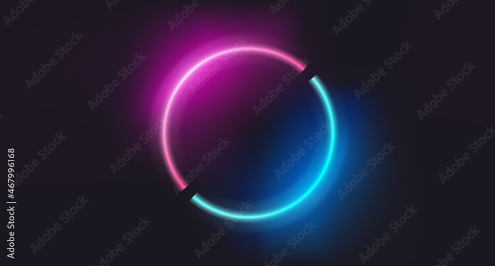 Poster neon glowing circle elements on dark background