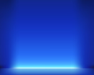Blue empty scene with neon light. Realistic vector illustration