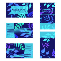 Night party tropical leaves vector card template