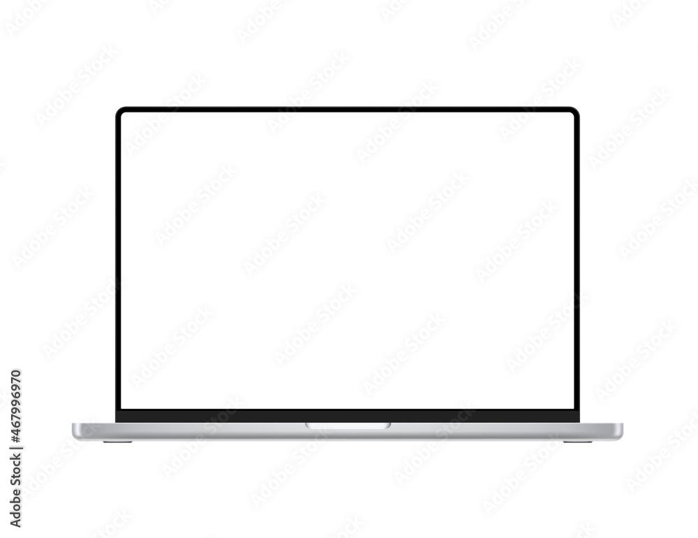 Poster modern thin frame laptop with blank screen. vector 3d mockup isolated on white