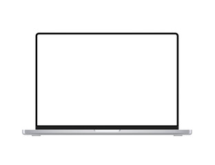 Modern thin frame laptop with blank screen. Vector 3d mockup isolated on white