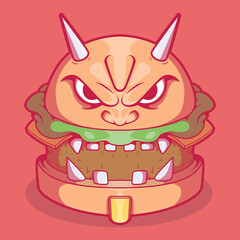 Samurai mask burger vector illustration. Food, funny design concept.