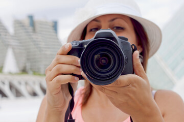 beautiful young woman  taking a picture