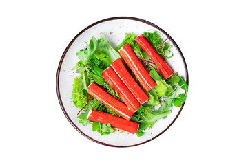 crab stick surimi seafood crab meat semi-finished meal snack on the table copy space food background rustic 