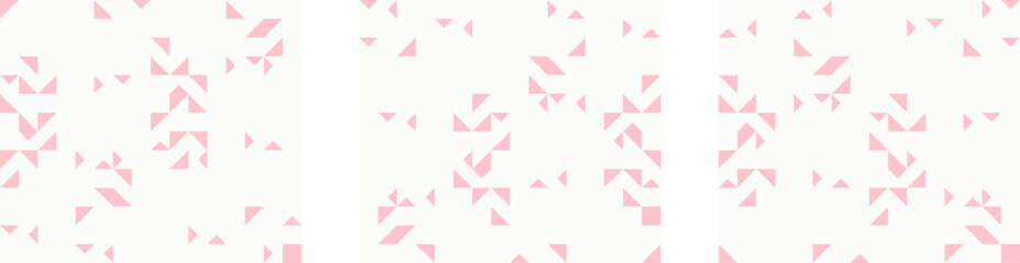 Abstract background design. Grey, pink and white triangle pattern. Set of three geometric banners