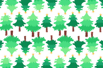 Merry Christmas seamless pattern with various pine tree