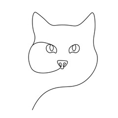 Continuous one line drawing of cat. Silhouette of cat's head in single line. Minimalistic abstract illustration.