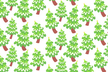 Merry Christmas seamless pattern with various pine tree