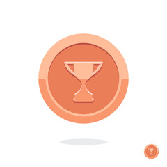 Achievement badge. Achievement or award grant. Winner's trophy icon. Symbol of victory. Goblet icon. Champion trophy cup. Sport cup on stand. Reward badge. Bronze medal. Coin with the goblet. Coin 