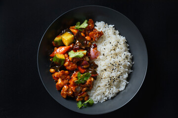 asian rice on a black background