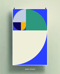 Beautiful poster template with abstract geometric shapes background.  Trendy colorful and geometric shapes design with golden ratio proportions. Vector illustration.