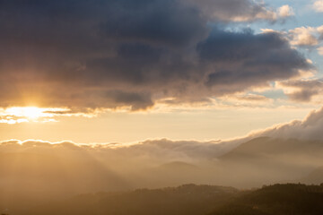 Mist in the mountains in autumn.